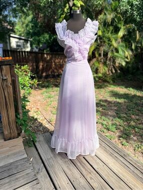 Vintage 70s Roberta California Ruffle off the shoulder Prairie Formal Dress